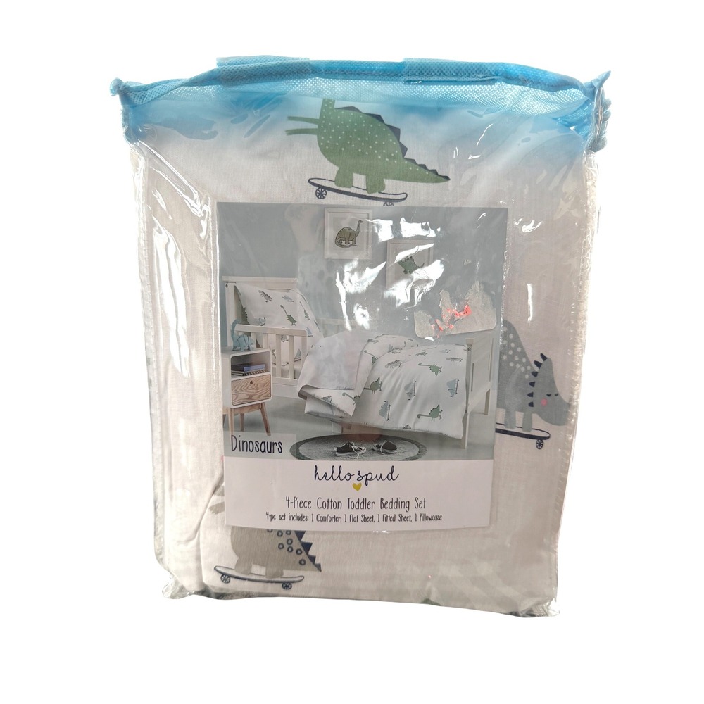 Hello Spud Dinosaur Toddler 4 Piece Bedding Set NEW Organic‎ Cotton MSRP $120 - Picture 6 of 6